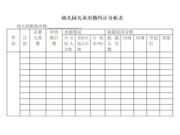 幼儿出勤统计表格